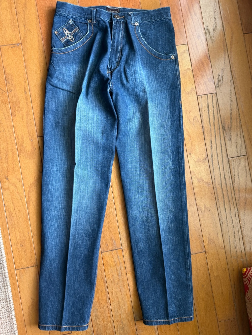 Knockout Medium Wash Jeans Men’s Size 34 Embroidered Pockets Hip Hop
